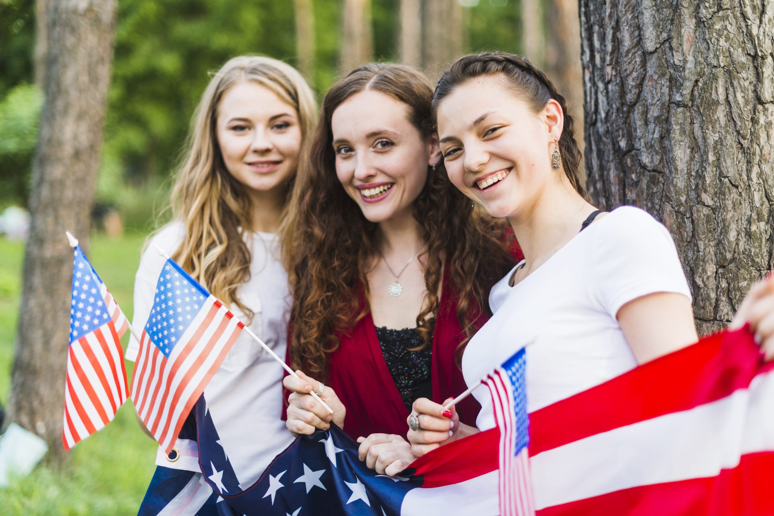 girls-nature-with-american-flags